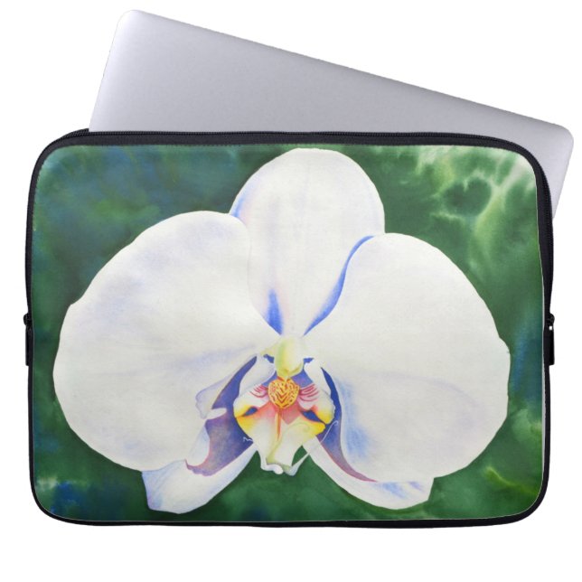 Funda Para Portátil Orquídea de acuarela blanca elegante (Frente)
