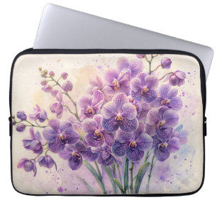 Funda Para Portátil Orquídeas Púrpura Contra La Acuarela Crema