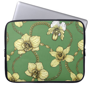 Funda Para Portátil Orquídeas y cadenas, amarillas y kellanas
