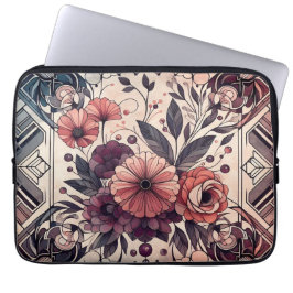 Funda Para Portátil Oscuro Romance Borgoña Art Deco Verano Floral