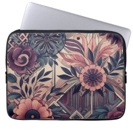 Funda Para Portátil Oscuro Romance Borgoña Art Deco Verano Floral