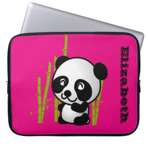Funda Para Portátil Osito de panda feliz blanco y negro personalizado