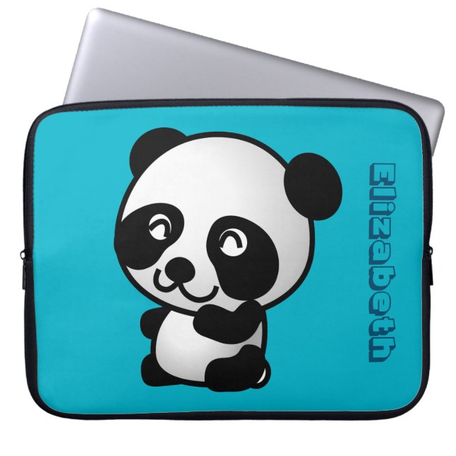 Funda Para Portátil Osito de panda feliz blanco y negro personalizado (Frente)