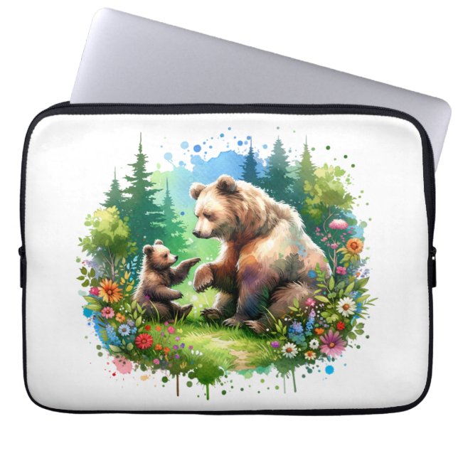 Funda Para Portátil Oso de acuarela y cubo (Frente)