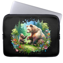 Funda Para Portátil Oso de acuarela y cubo