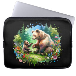 Funda Para Portátil Oso de acuarela y cubo