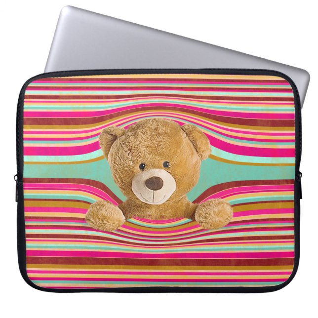 Funda Para Portátil Oso De Teddy En Rayas (Frente)