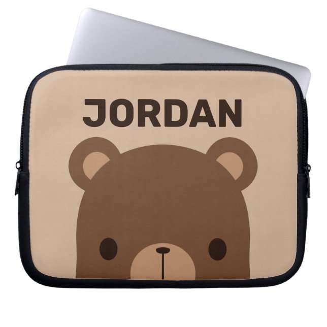 Funda Para Portátil Oso marrón lindo con nombre personalizado (Frente)