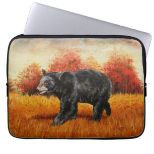 Funda Para Portátil Oso Negro en el bosque otoñal