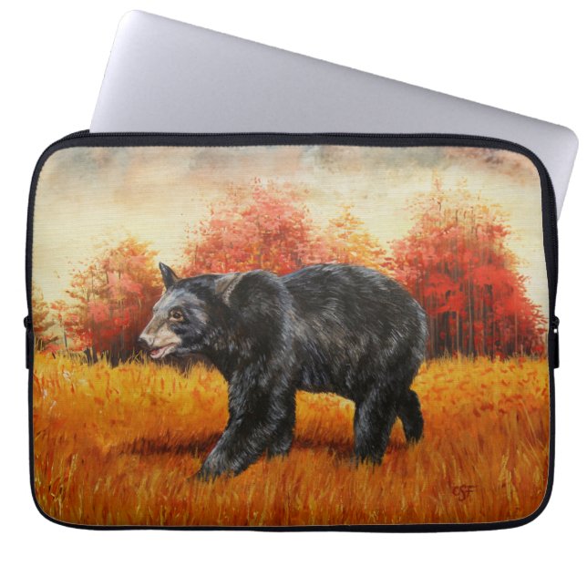 Funda Para Portátil Oso Negro en el bosque otoñal (Frente)