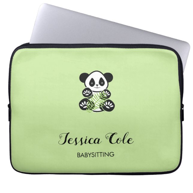 Funda Para Portátil Oso panda blanco verde pálido (Frente)