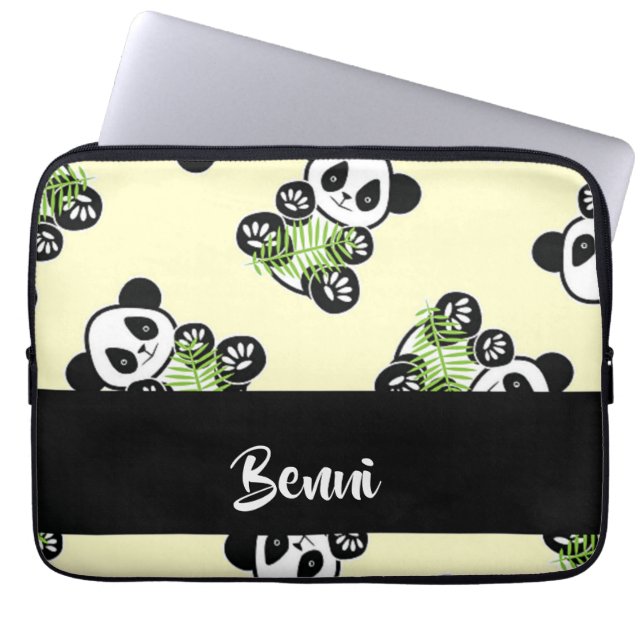 Funda Para Portátil Oso panda con hojas verdes de bambú (Frente)