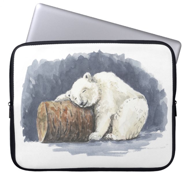Funda Para Portátil Oso polar durmiente, arte acuarela (Frente)