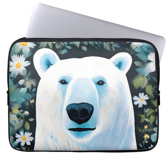 Funda Para Portátil Oso Polar Floral (Frente)