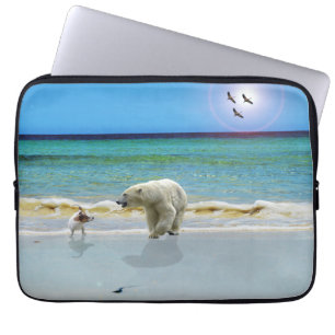 Funda Para Portátil Oso Polar Y Jack Russel En La Playa,