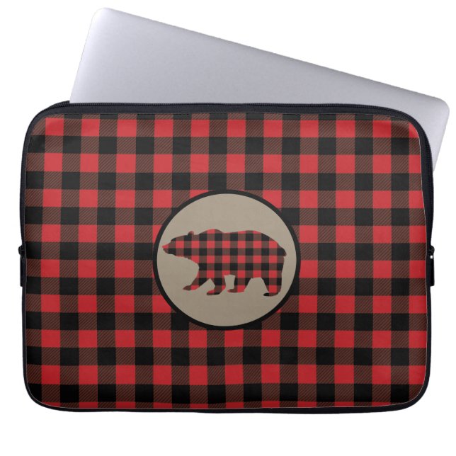 Funda Para Portátil Oso rojo negro de búfalo (Frente)