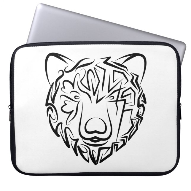 Funda Para Portátil Oso tribal blanco y negro (Frente)