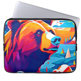 Funda Para Portátil Oso vibrante, escena lunar