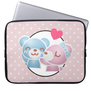 Funda Para Portátil Osos de KIssing sobre los puntos de polka