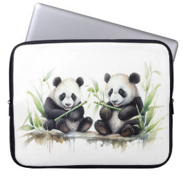 Funda Para Portátil Osos Panda De Color Agua Con Bambú