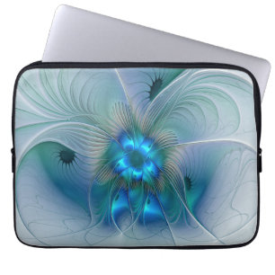 Funda Para Portátil Ovejas en pie, abstracto fractal turquesa azul