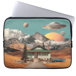 Funda Para Portátil OVNI surrealista sobre casa rústica