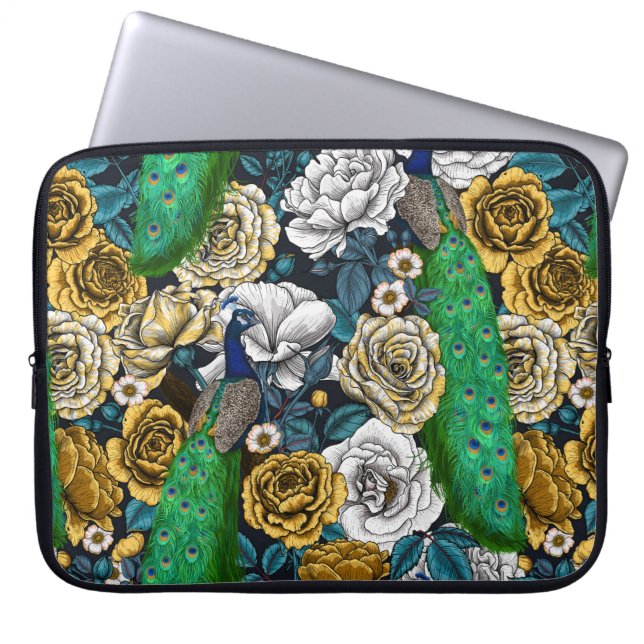 Funda Para Portátil Pacocas en el jardín rosa 3 (Frente)