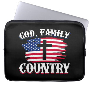 Funda Para Portátil País de la familia Dios Cruz de la Bandera America