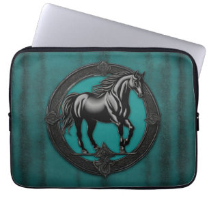 Funda Para Portátil País Occidental Ecuestre Verde azulado Caballo Neg