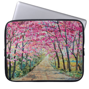 Funda Para Portátil Paisaje acuático de la carretera de cerezos del Hi