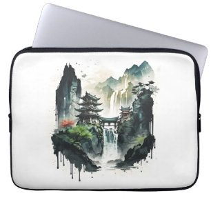 Funda Para Portátil Paisaje antiguo de la tinta china con cascada