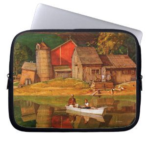 Funda Para Portátil Paisaje de la charca de la granja por la aguamiel