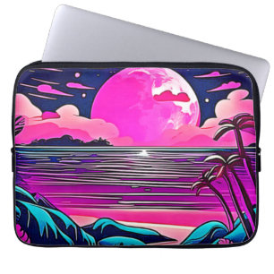Funda Para Portátil Paisaje de Playa Neon Luna Rosa