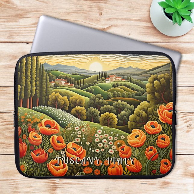 Funda Para Portátil Paisaje de primavera toscana pintura italiana arte (Tuscany Spring Landscape Painting Italy Travel Art Laptop Sleeve)
