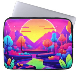 Funda Para Portátil Paisaje de puesta de sol de neón
