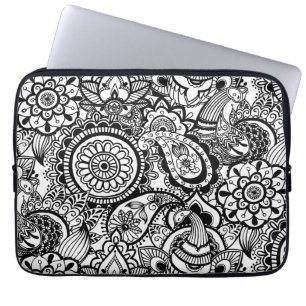 Funda Para Portátil Paisaje floral blanco y negro