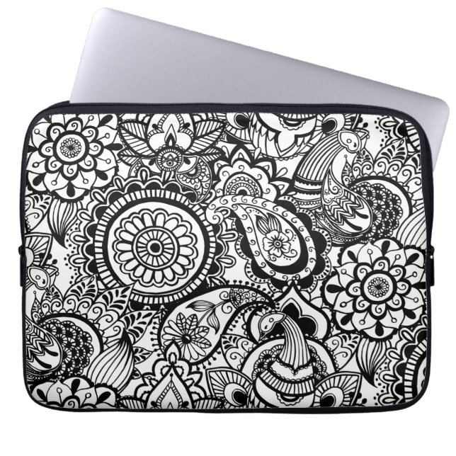 Funda Para Portátil Paisaje floral blanco y negro (Frente)