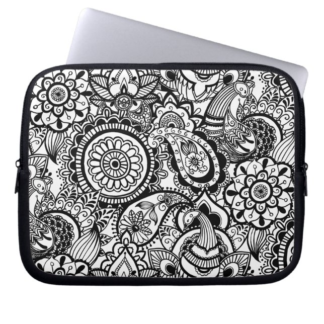 Funda Para Portátil Paisaje floral blanco y negro (Frente)