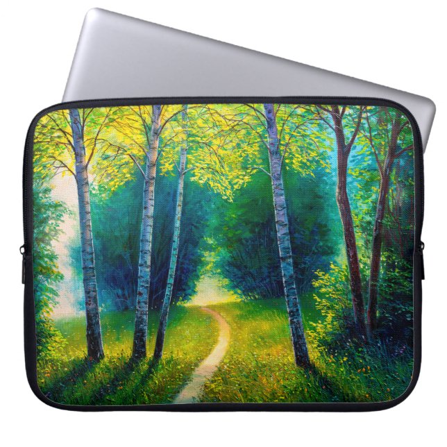 Funda Para Portátil Paisaje forestal de pintura petrolera, hermosa vía (Frente)