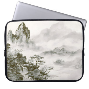 Funda Para Portátil Paisaje minimalista de montaña zen con tinta brumo