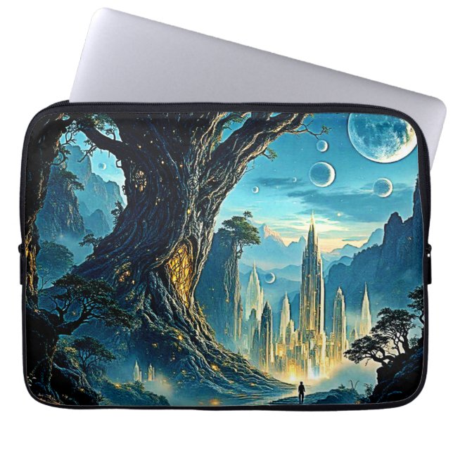 Funda Para Portátil Paisaje místico de la ciudad del árbol (Frente)