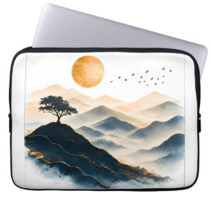 Funda Para Portátil Paisaje montañoso del sol dorado