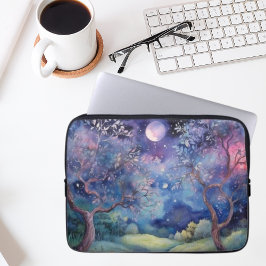 Funda Para Portátil Paisaje Nocturno del Bosque Encantado bajo la Luz