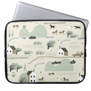 Funda Para Portátil Paisaje nórdico: Patrón de árboles de casas colori