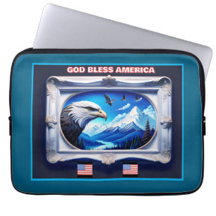 Funda Para Portátil Paisaje patriótico con bandera de águila calva