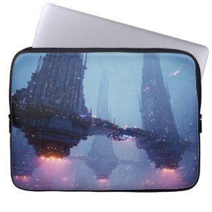 Funda Para Portátil Paisaje urbano futurista con estructuras flotantes