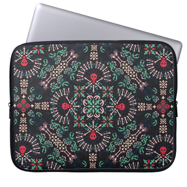 Funda Para Portátil Paisley ornamento, cráneos y huesos Banda Imprimir (Frente)