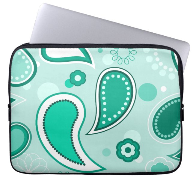 Funda Para Portátil Paisley verde y blanca personalizada (Frente)