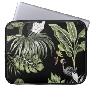 Funda Para Portátil Pájaro de grulla vintage tropical, palmeras, prohi