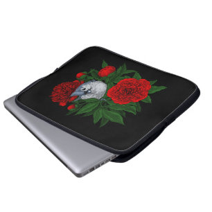 Funda Para Portátil Pájaro en un ramo de peonía rojo